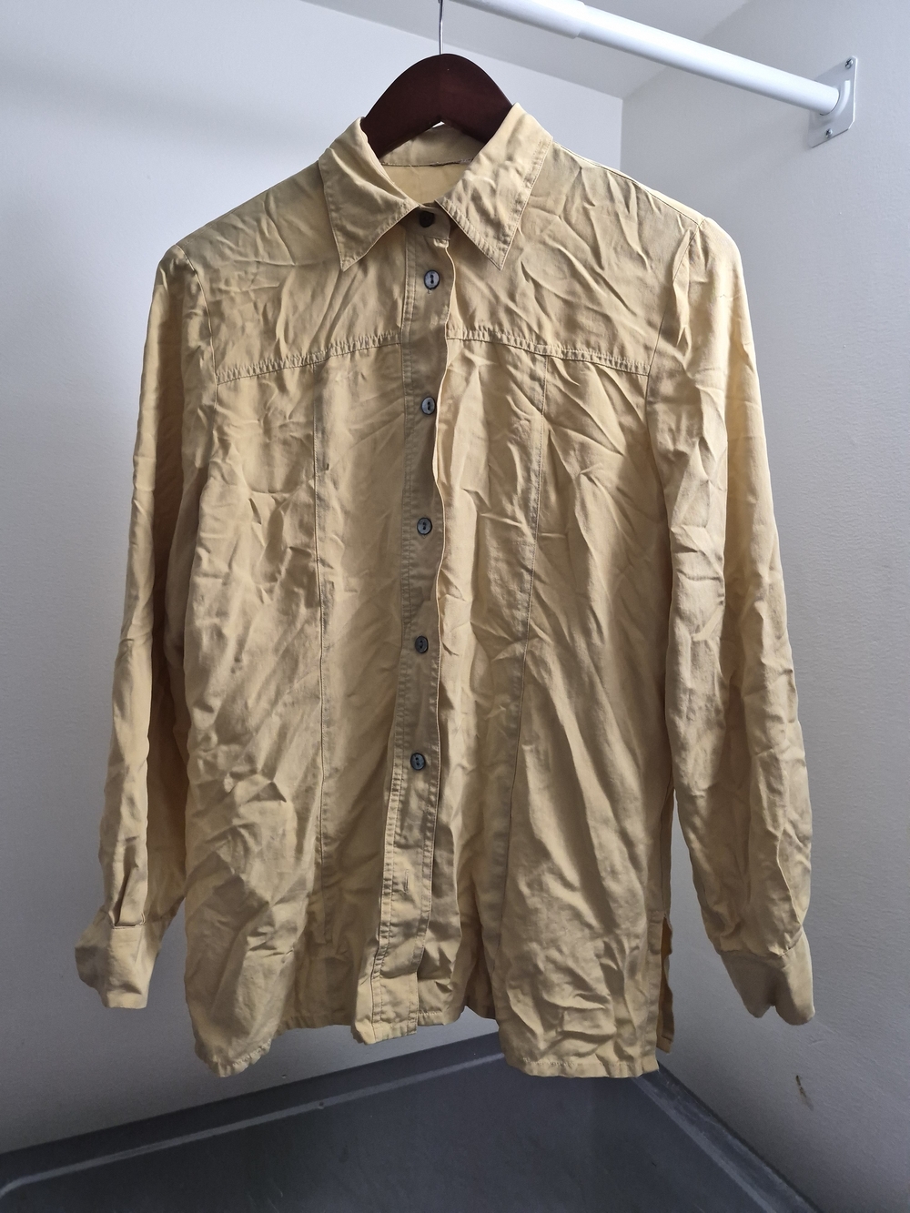 Vintage Pale Yellow 100% Silk Button-Down Shirt
